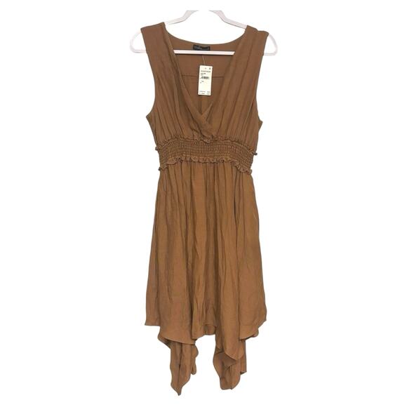 Wishlist Brown Rayon Midi Dress M Sleeveless V-Neck Smocked Waist Boho Hem - Picture 4 of 8